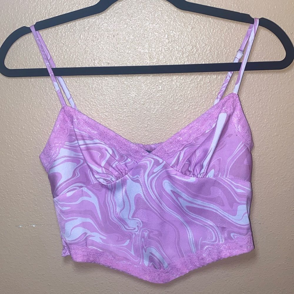 Wild Fable Y2K Pink Swirl Crop Top with Lace Trim Size Small #pinkswirl